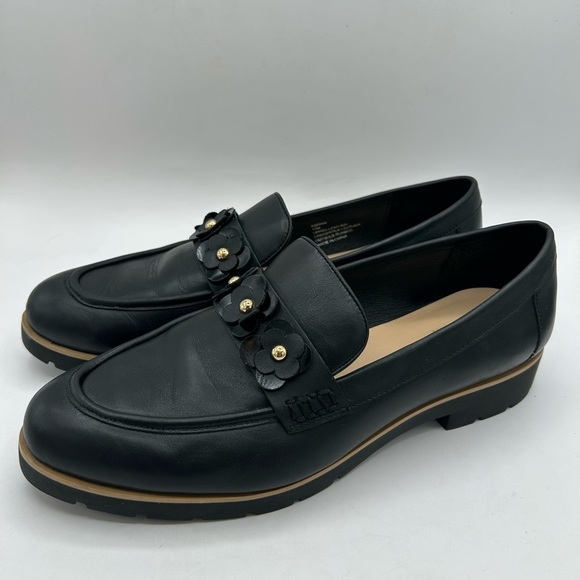 Kate Spade Women's Sz. 11 Black Leather Floral Detail Karisa Loafers - Picture 7 of 12